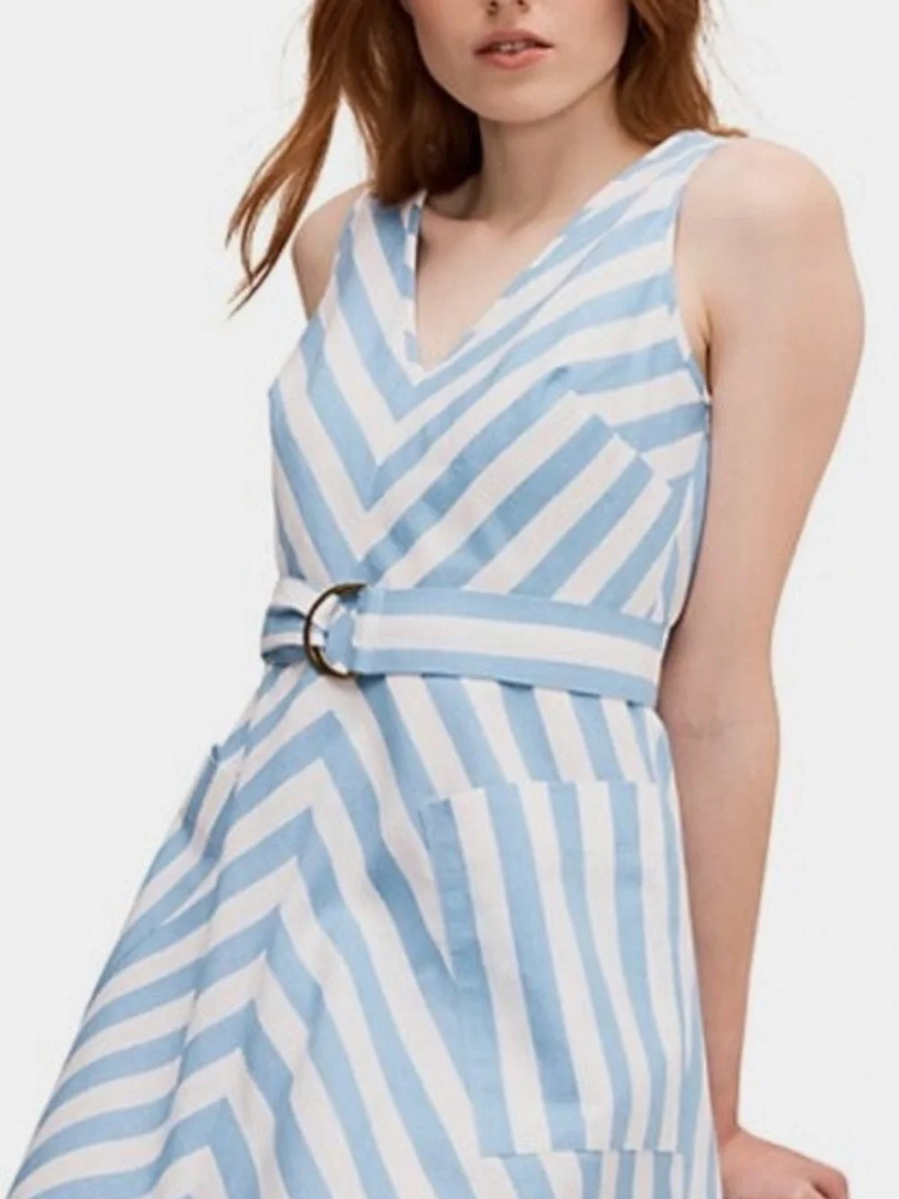 Kate spade Blue & White Striped linnen blend Sleeveless belt lined Dress size 4